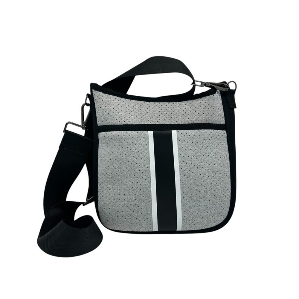 Haute Shore Jeri Cult Crossbody Bag Gray Black Perforated Neoprene Travel Bag